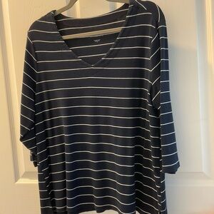 J. Jill Navy and White Striped Long Sleeve Top